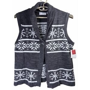 Vintage Breckenridge Cardigan Sweater Vest Snowflake Gray Cabincore NWT XL